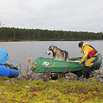 remando en el lago Inari